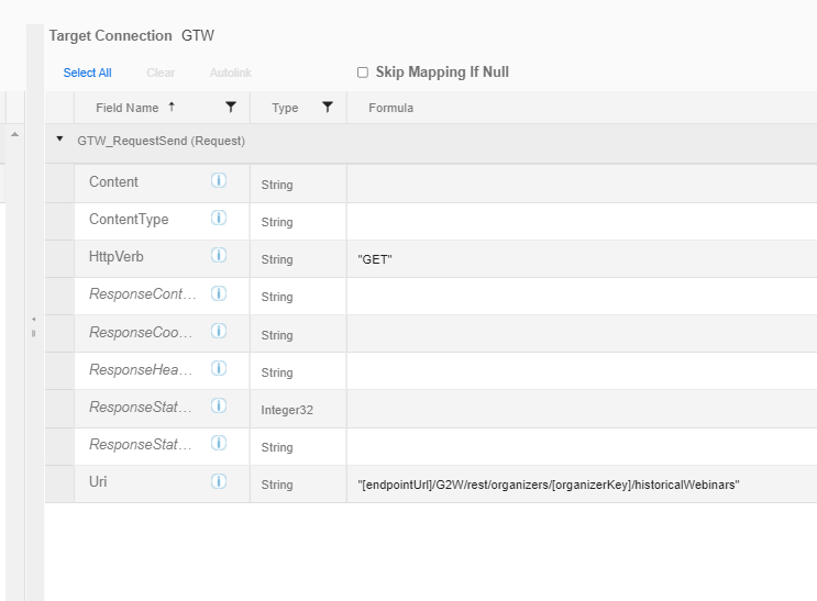 EndpointUrl variable fields tab
