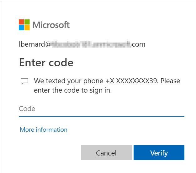 Enter code dialog 