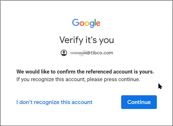 Google account confirmation dialog