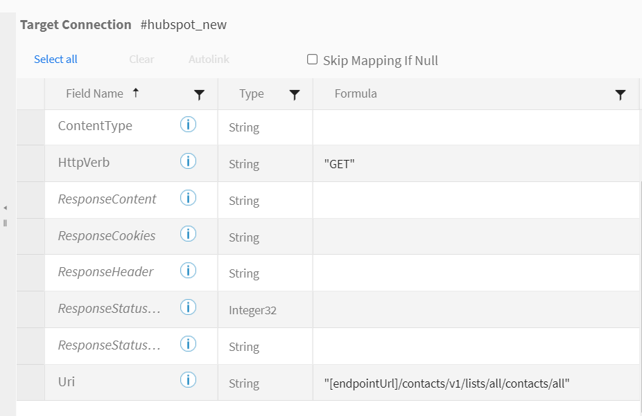 endpointUrl Fields tab