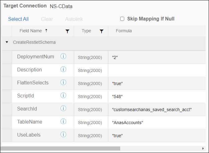 Execute block Fields tab