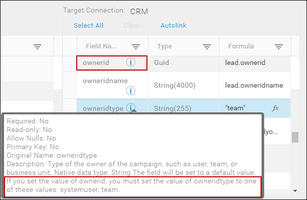 Example of what description for the owneridtype field specifies